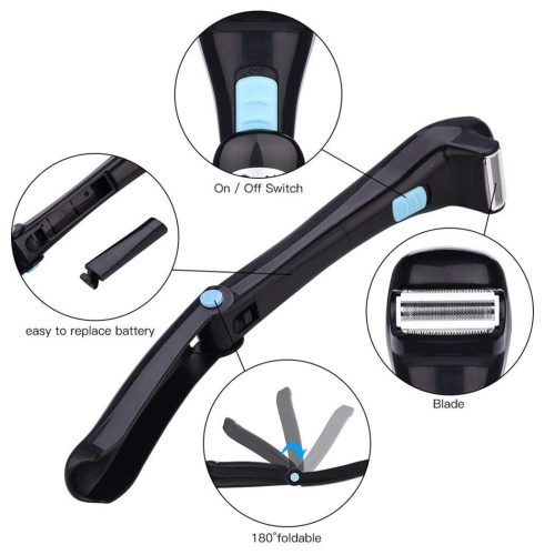 Men's Back Shaver, Long Handle Foldable Electric Epilator, Wet and Dry Use for Home and Travel