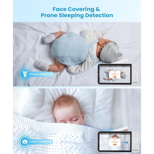 Interphone de surveillance 355° d'ieGeek 4&nbsp;Mpx avec veilleuse RVB, écran IPS sans fil de 5,5&nbsp;po, moniteur Bébé Wi-Fi 2,4 GHz/5G, caméra