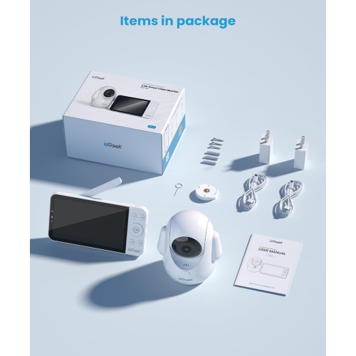 Interphone de surveillance 355° d'ieGeek 4&nbsp;Mpx avec veilleuse RVB, écran IPS sans fil de 5,5&nbsp;po, moniteur Bébé Wi-Fi 2,4 GHz/5G, caméra