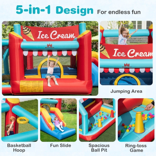 Costway Inflatable Bounce House 5-in-1 Ice Cream Jumping Castle with/without 520W Blower