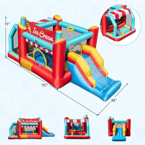 Costway Inflatable Bounce House 5-in-1 Ice Cream Jumping Castle with/without 520W Blower