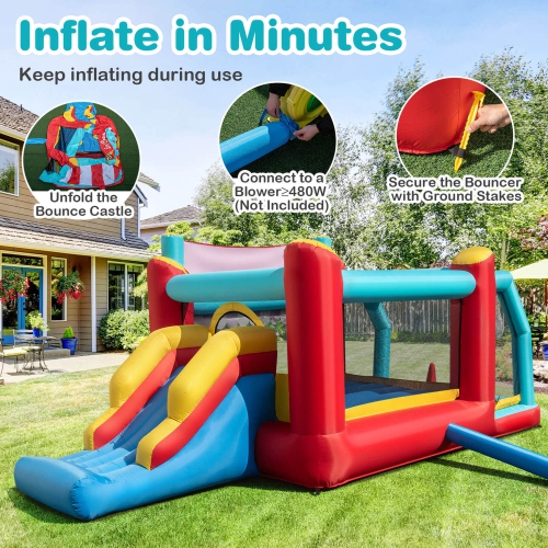 Costway Inflatable Bounce House 5-in-1 Ice Cream Jumping Castle with/without 520W Blower