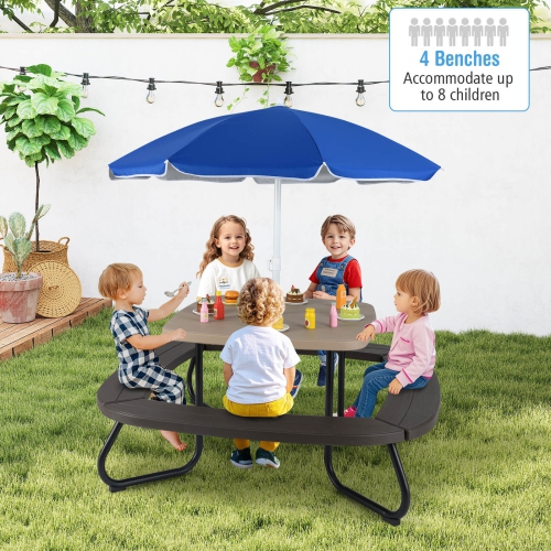 Costway Kids Picnic Table Outdoor Activity Table with Adjustable & Collapsible Umbrella Blue/White/Brown