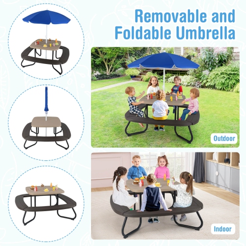 Costway Kids Picnic Table Outdoor Activity Table with Adjustable & Collapsible Umbrella Blue/White/Brown