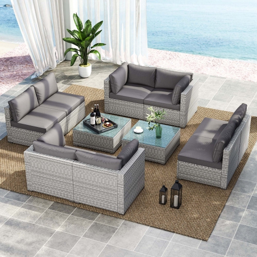 Costway 5/10 PCS Outdoor Patio Sectional Sofa Couch PE Rattan Conversation Set Black/Gray