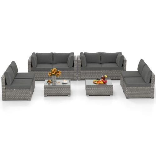 Costway 5/10 PCS Outdoor Patio Sectional Sofa Couch PE Rattan Conversation Set Black/Gray
