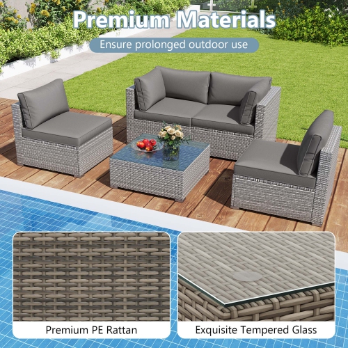 Costway 5/10 PCS Outdoor Patio Sectional Sofa Couch PE Rattan Conversation Set Black/Gray