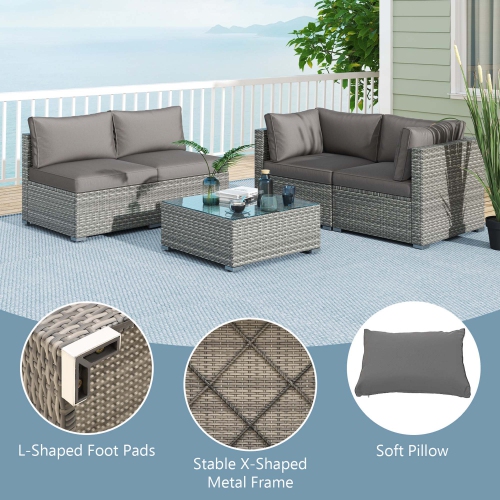 Costway 5/10 PCS Outdoor Patio Sectional Sofa Couch PE Rattan Conversation Set Black/Gray