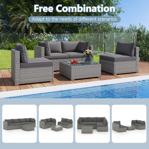 Costway 5/10 PCS Outdoor Patio Sectional Sofa Couch PE Rattan Conversation Set Black/Gray