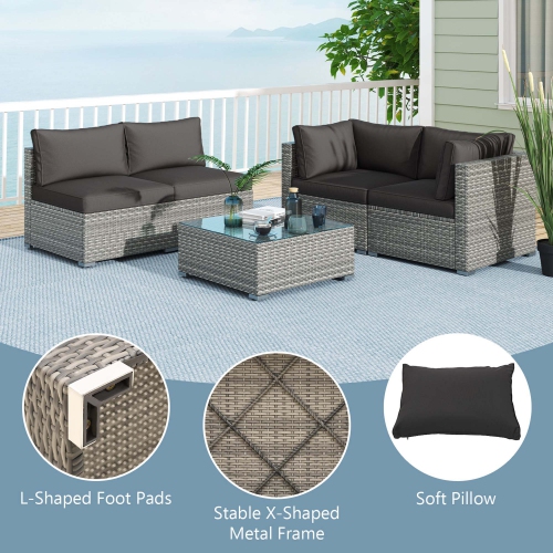 Costway 5/10 PCS Outdoor Patio Sectional Sofa Couch PE Rattan Conversation Set Black/Gray