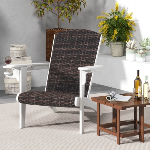 Costway Patio Adirondack Chair with Rattan Padded Seat Wide Armrests & Hidden Cupholder