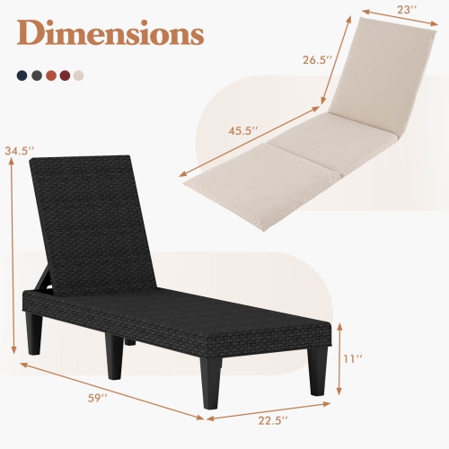 Fauteuil de patio inclinable Costway avec dossier réglable à 3 positions et coussin