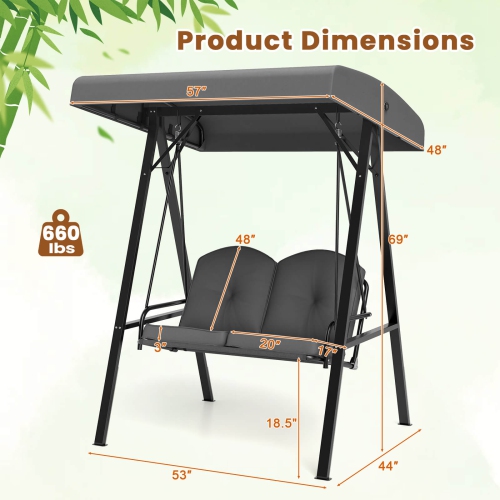 Costway 2-Person Outdoor Porch Swing Swing Loveseat with A-Shaped Metal Stand Beige/Wine/Navy/Gray/Brown