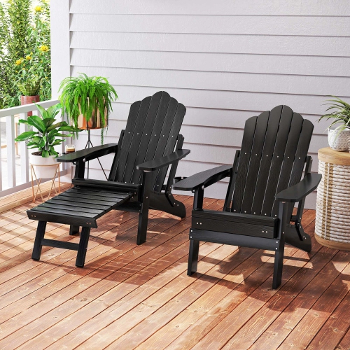 Costway Patio Adirondack Chair All-Weather HIPS Lounge Chair with Retractable Footrest Black/Brown/Gray/Navy