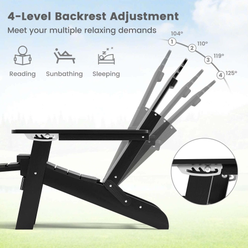 Costway Patio Adirondack Chair All-Weather HIPS Lounge Chair with Retractable Footrest Black/Brown/Gray/Navy