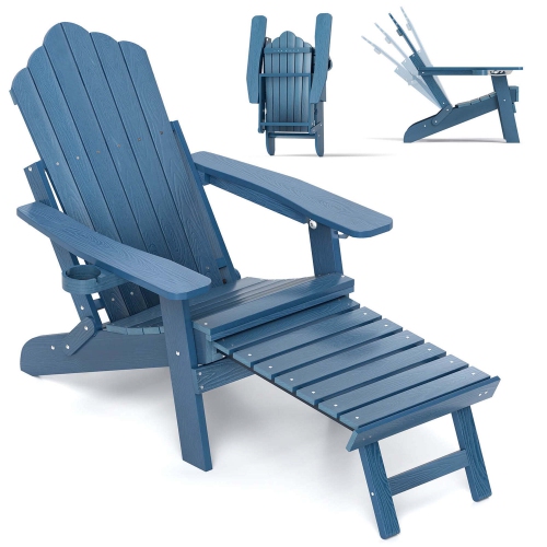Costway Patio Adirondack Chair All-Weather HIPS Lounge Chair with Retractable Footrest Black/Brown/Gray/Navy