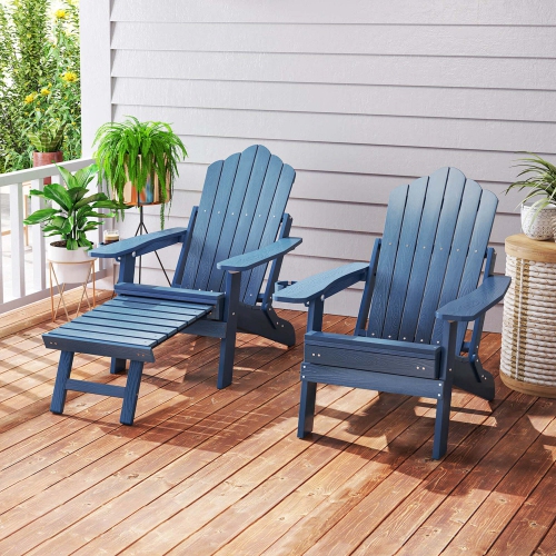 Costway Patio Adirondack Chair All-Weather HIPS Lounge Chair with Retractable Footrest Black/Brown/Gray/Navy
