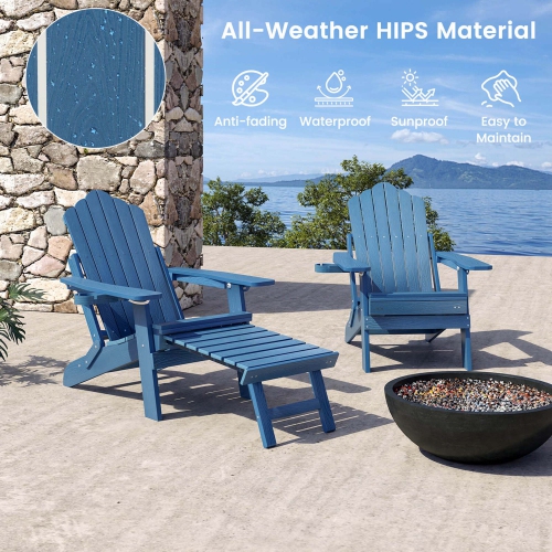 Costway Patio Adirondack Chair All-Weather HIPS Lounge Chair with Retractable Footrest Black/Brown/Gray/Navy