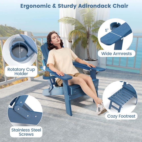 Costway Patio Adirondack Chair All-Weather HIPS Lounge Chair with Retractable Footrest Black/Brown/Gray/Navy