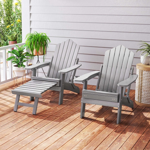 Costway Patio Adirondack Chair All-Weather HIPS Lounge Chair with Retractable Footrest Black/Brown/Gray/Navy