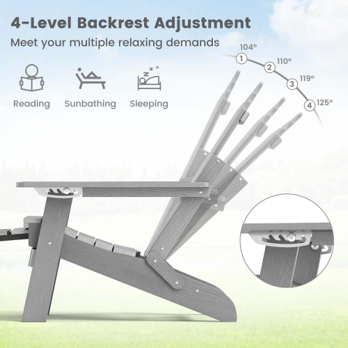 Costway Patio Adirondack Chair All-Weather HIPS Lounge Chair with Retractable Footrest Black/Brown/Gray/Navy
