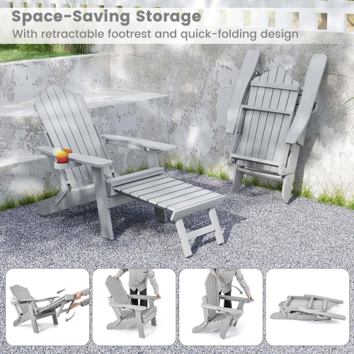 Costway Patio Adirondack Chair All-Weather HIPS Lounge Chair with Retractable Footrest Black/Brown/Gray/Navy