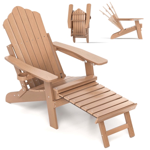 Costway Patio Adirondack Chair All-Weather HIPS Lounge Chair with Retractable Footrest Black/Brown/Gray/Navy