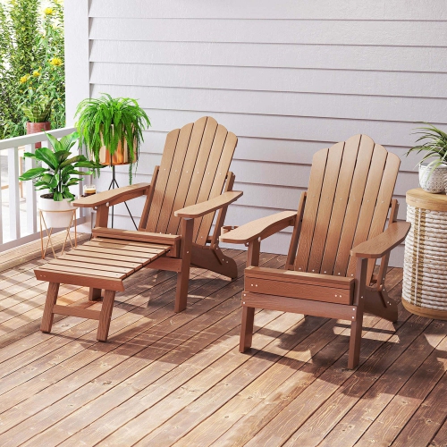 Costway Patio Adirondack Chair All-Weather HIPS Lounge Chair with Retractable Footrest Black/Brown/Gray/Navy