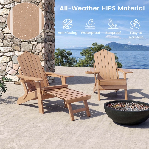 Costway Patio Adirondack Chair All-Weather HIPS Lounge Chair with Retractable Footrest Black/Brown/Gray/Navy