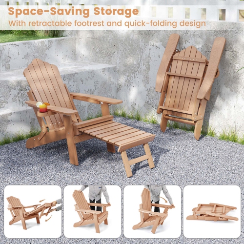 Costway Patio Adirondack Chair All-Weather HIPS Lounge Chair with Retractable Footrest Black/Brown/Gray/Navy