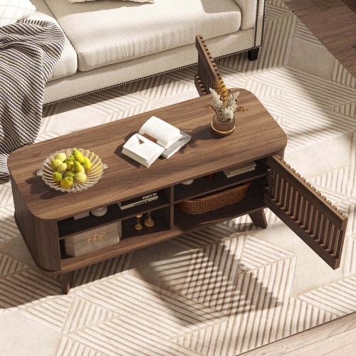 Costway Coffee Table with Storage Adjustable Shelves & 2 Doors Wood Cocktail Table
