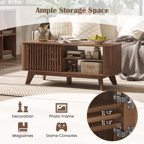 Costway Coffee Table with Storage Adjustable Shelves & 2 Doors Wood Cocktail Table