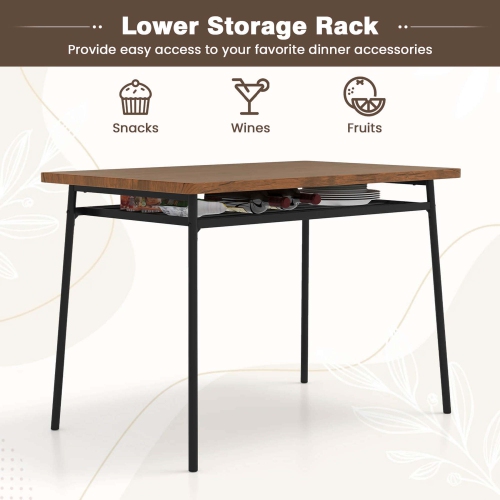 Costway 5 PCS Wood Square Kitchen Table & Chair Set with Metal Frame Storage Rack