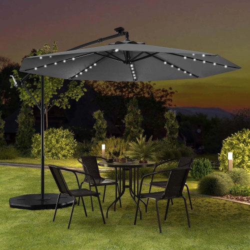 Costway 10 Ft Patio Solar LED Offset Umbrella 40 Lights Crank Cross Base