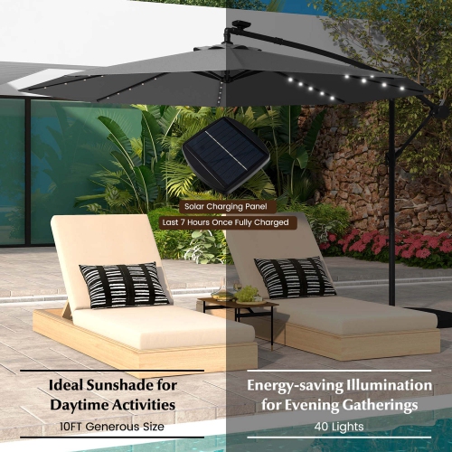 Costway 10 Ft Patio Solar LED Offset Umbrella 40 Lights Crank Cross Base