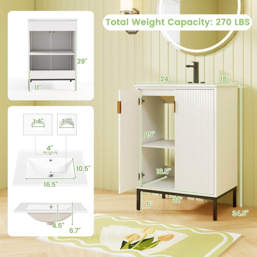 Meuble-lavabo de salle de bain avec évier de 24 po de Costway, blanc