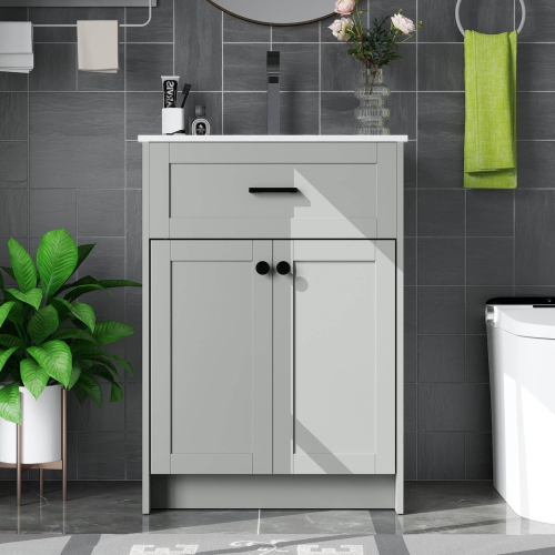 Costway Bathroom Vanity Unit with Basin Under Sink Bathroom Storage Cabinet Freestanding