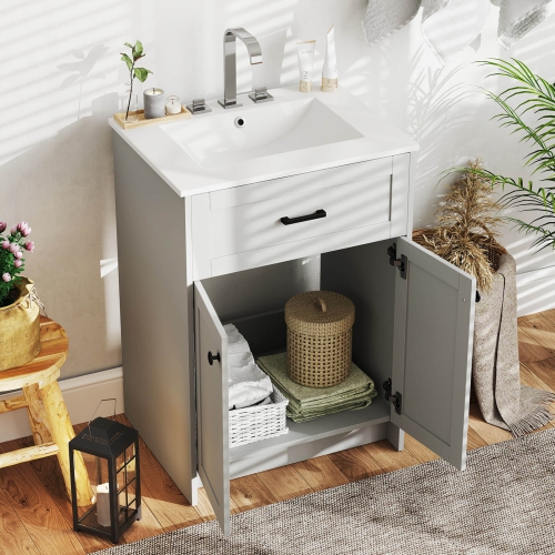 Costway Bathroom Vanity Unit with Basin Under Sink Bathroom Storage Cabinet Freestanding