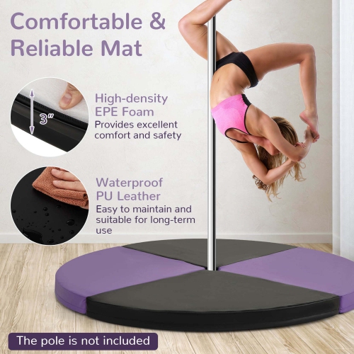 Costway Pole Dance Crash Mat Round Portable Yoga Mat with EPE Foam Safety Dancing Cushion Black/Purlple/Pink
