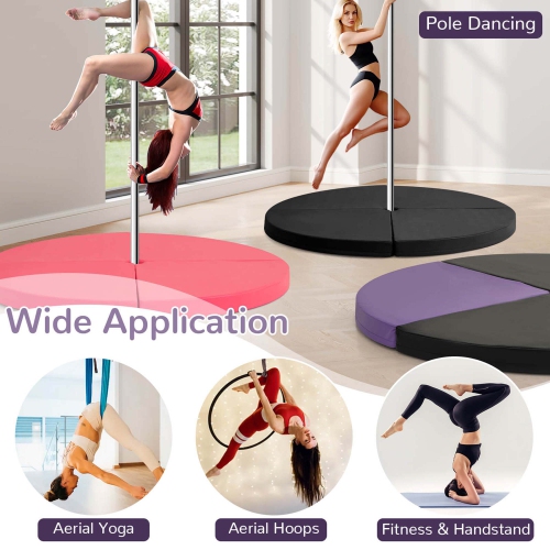 Costway Pole Dance Crash Mat Round Portable Yoga Mat with EPE Foam Safety Dancing Cushion Black/Purlple/Pink
