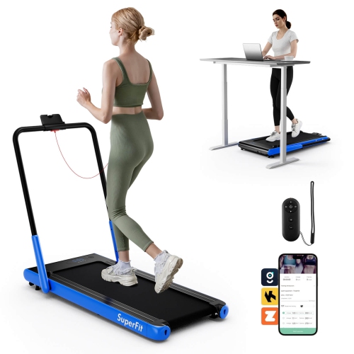 Superfit 3-in-1 Folding Treadmill with Smart Apps Remote Control LED Display and Speakers Blue/Silver