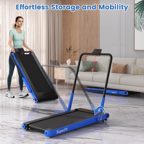 Superfit 3-in-1 Folding Treadmill with Smart Apps Remote Control LED Display and Speakers Blue/Silver