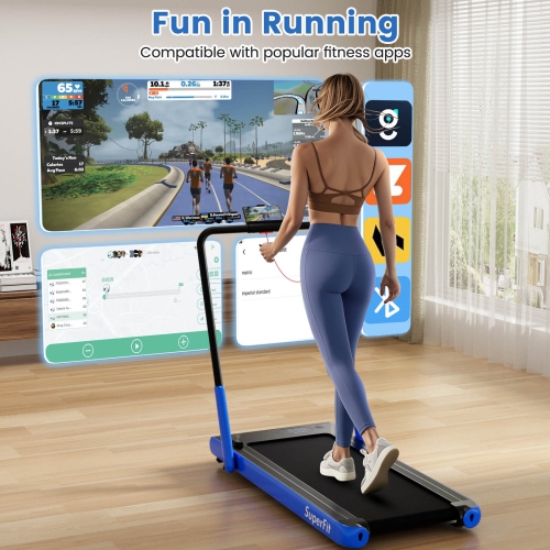 Superfit 3-in-1 Folding Treadmill with Smart Apps Remote Control LED Display and Speakers Blue/Silver