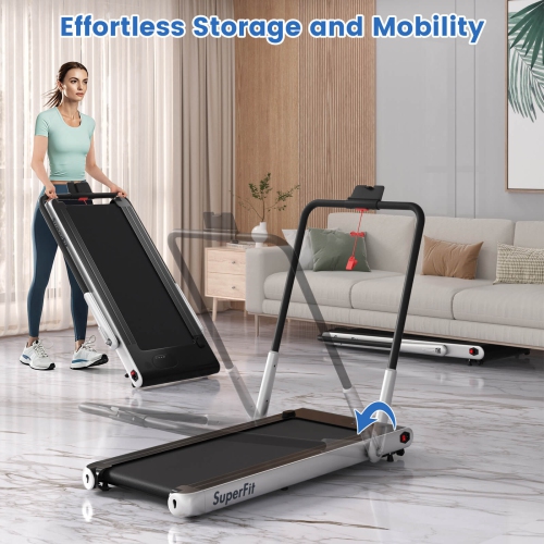 Superfit 3-in-1 Folding Treadmill with Smart Apps Remote Control LED Display and Speakers Blue/Silver