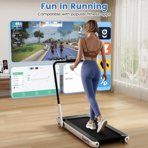 Superfit 3-in-1 Folding Treadmill with Smart Apps Remote Control LED Display and Speakers Blue/Silver
