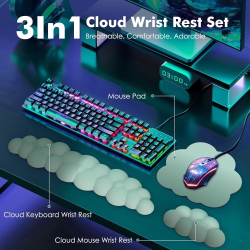 MoKo Cloud Wrist Rest Set – Ergonomic Cloud Keyboard Wrist Rest and Mouse Rest Pad with Non-Slip Base for Office and Gaming – Green Gradient