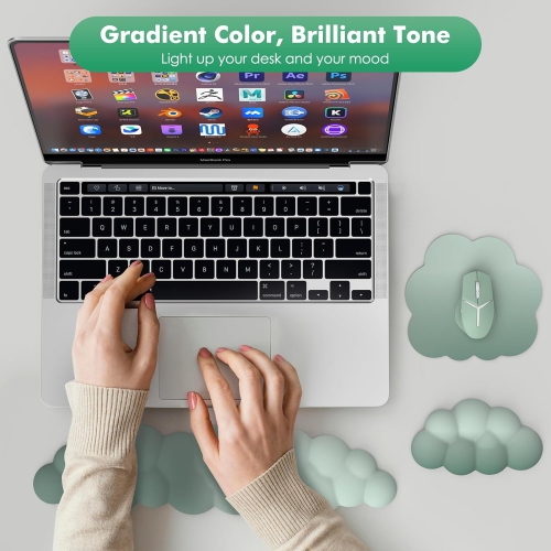 MoKo Cloud Wrist Rest Set – Ergonomic Cloud Keyboard Wrist Rest and Mouse Rest Pad with Non-Slip Base for Office and Gaming – Green Gradient