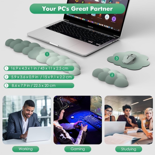 MoKo Cloud Wrist Rest Set – Ergonomic Cloud Keyboard Wrist Rest and Mouse Rest Pad with Non-Slip Base for Office and Gaming – Green Gradient