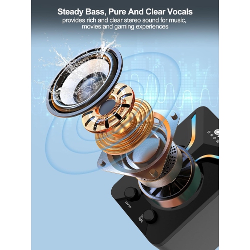 OROW Computer Speakers - Mini PC Speakers with Subwoofer, 2.1 Desktop Speaker with RGB Lights, USB Powered, Stereo Sound, 3.5mm Aux Cable for