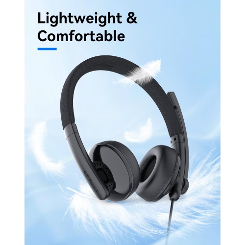 EMEET HS50 Wired Headset with Mic - On-Ear Computer Headphones with Noise Cancelling Microphone, USB-A/USB-C, Adjustable Design, In-line Control for